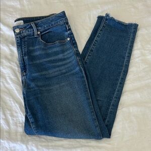 LOFT Dark Blue Curvy Skinny Jeans with Raw Hem